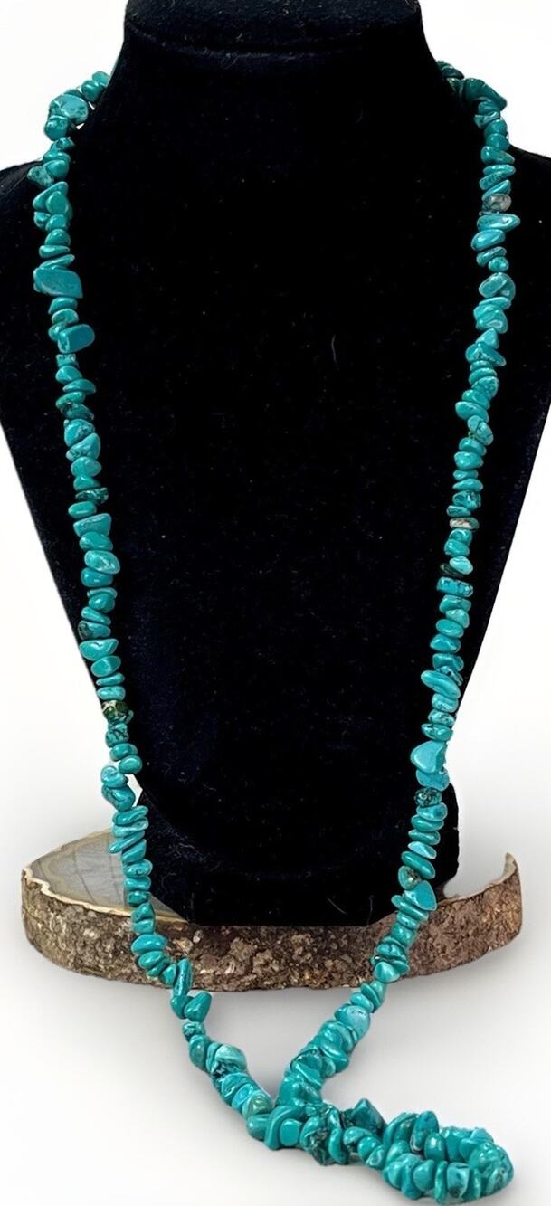 Vintage Southwestern Turquoise Nugget Chip Necklace 34” 67.9g Handmade